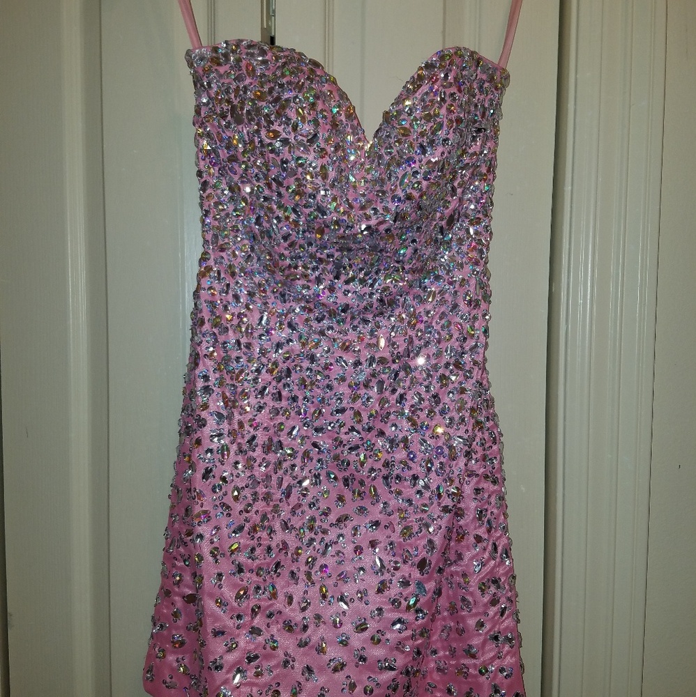 Pink Beaded Homecoming Dress